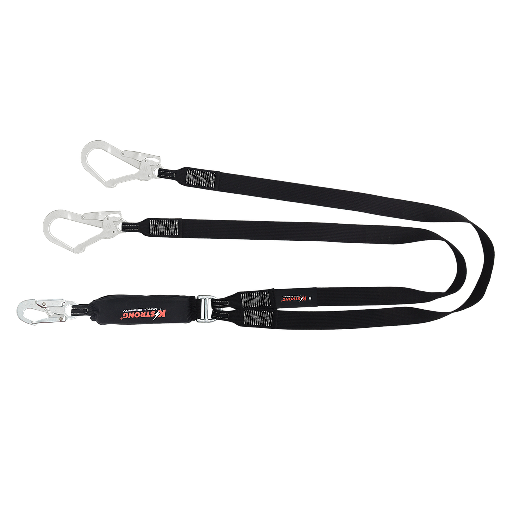 [AFL408805] HotWorX Shock Absorbing Lanyard (Aramid Webbing) 140kg Twin Leg 1.8m Steel Snap Hook &amp; Steel Scaffold hook at other ends