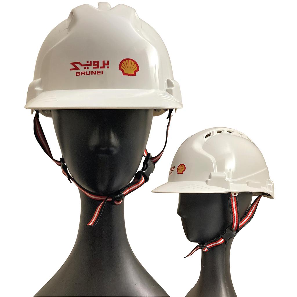 Safety Helmet with Chinstrap (Half Brim, Vented, White) - BSP Logo